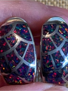 Genuine black opal inlay sterling earrings.